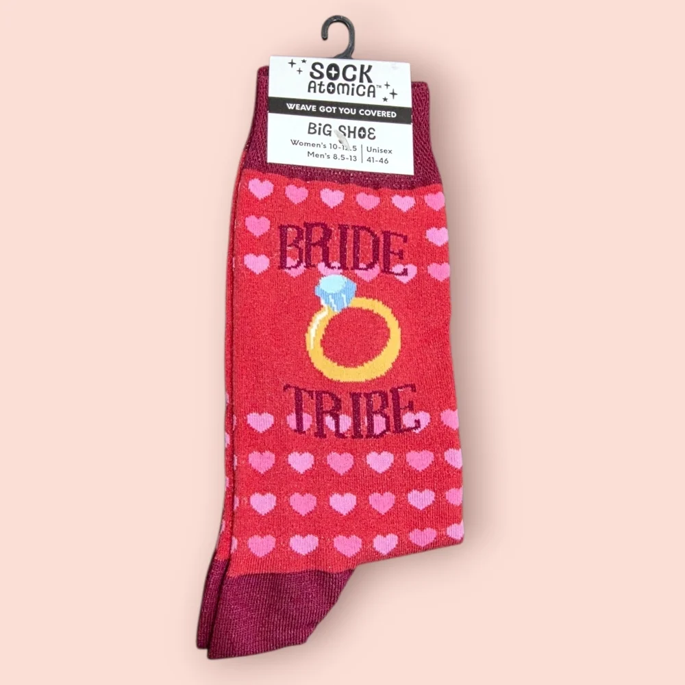 ❤️2/$12 NEW Sock Atomic Bride Tribe Novelty Socks Big Shoe Wedding Bachelorette